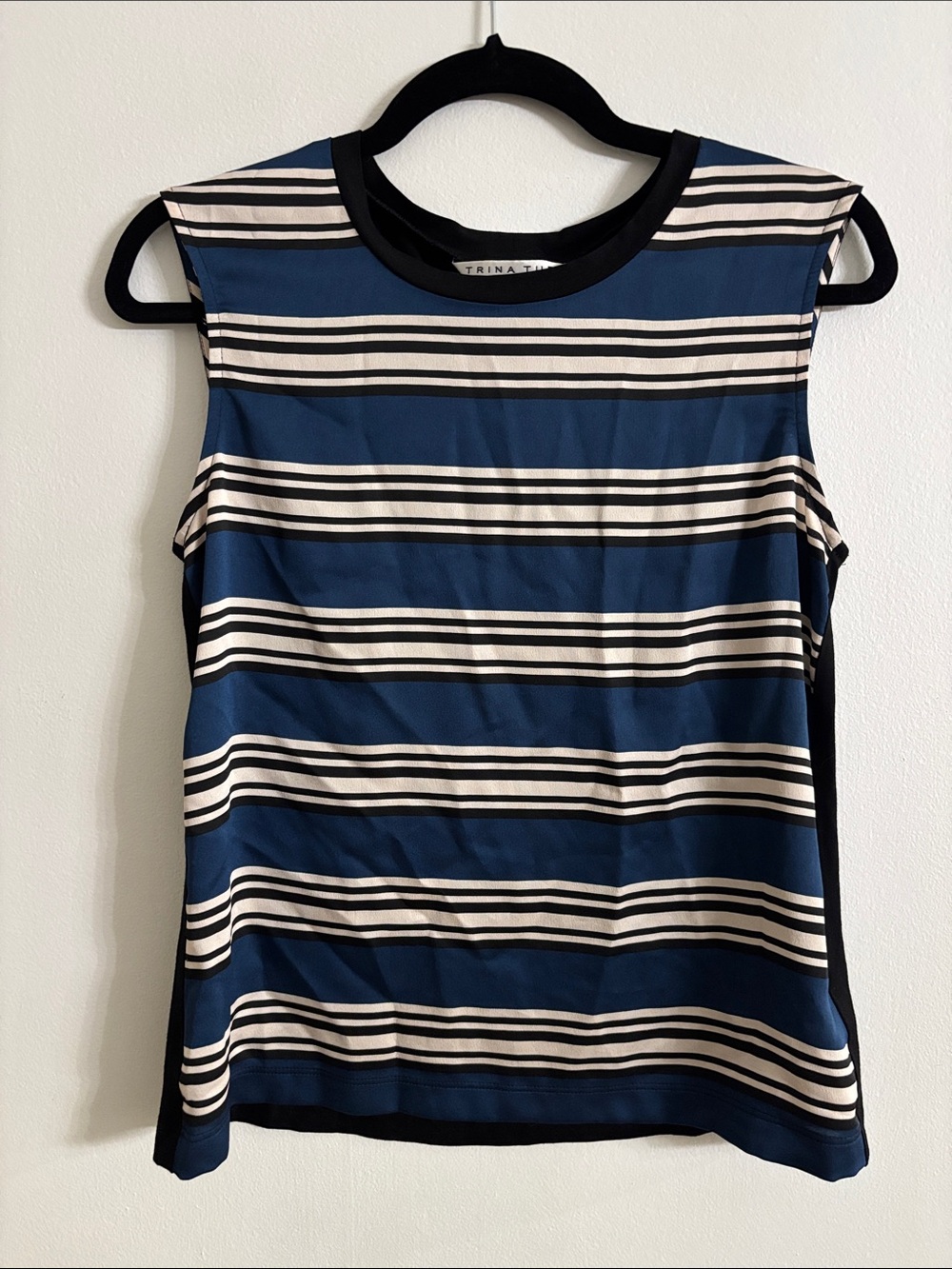 Trina Turk Navy and White Striped Sleeveless Tank